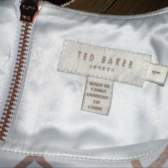 Ted Baker sheath dress. White with rose gold and greens - Picture 6 of 9